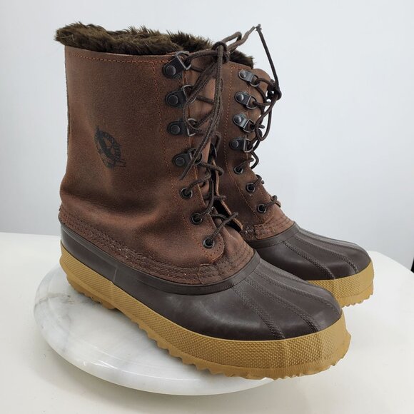 Eddie Bauer Women's Brown Leather Lace Up Winter Snow Duck Boots Size 8 - Picture 1 of 13